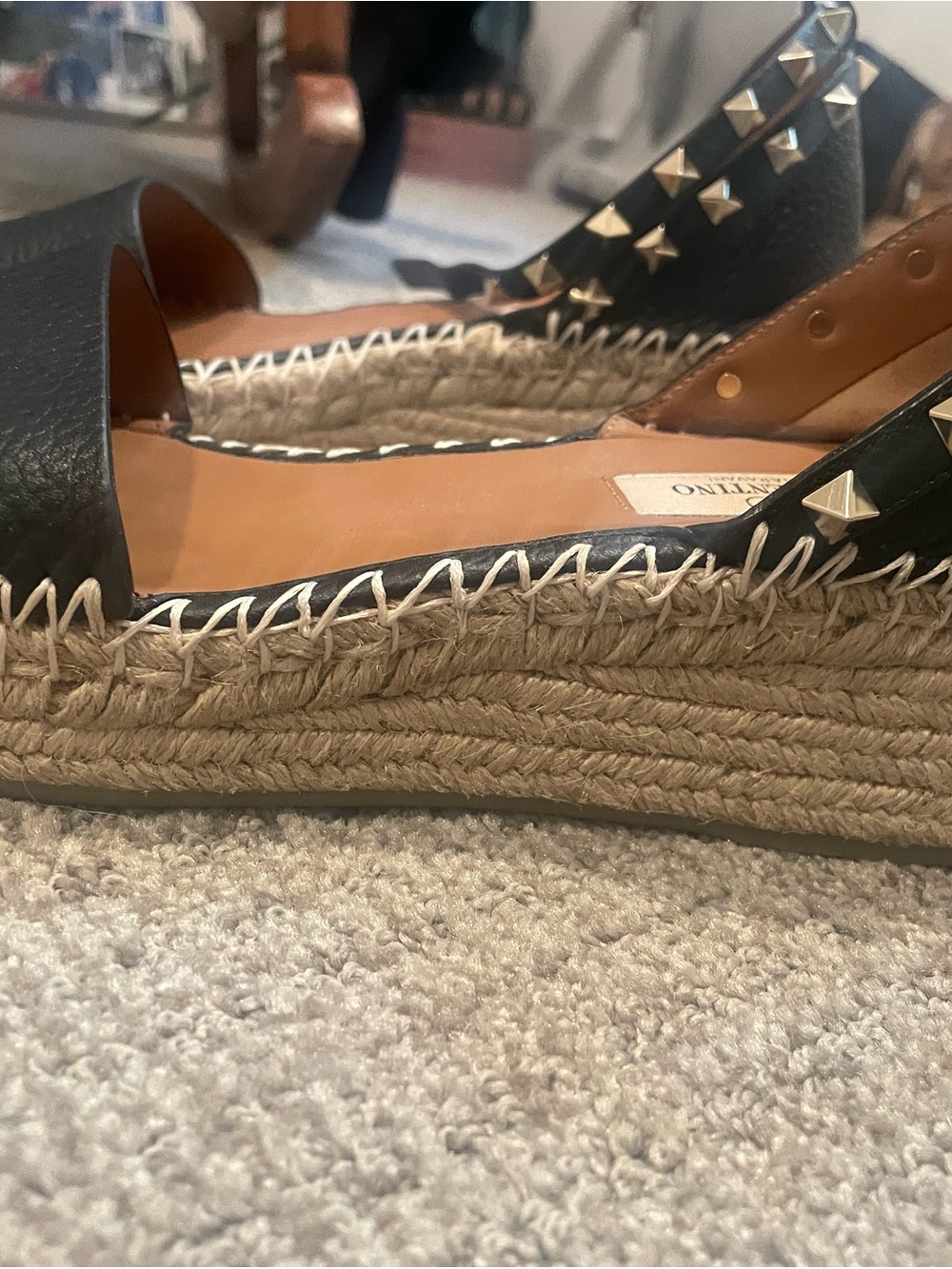 Valentino Black Leather Studded Espadrille Sandals - Picture 4 of 9